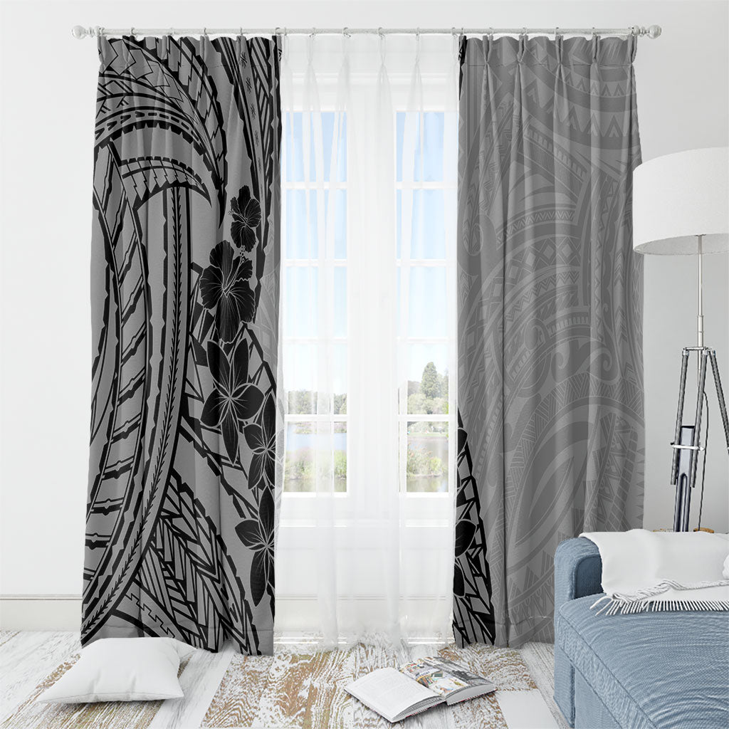 Black Gray Polynesia Tropical Flowers Window Curtain LT14 - Polynesian Pride