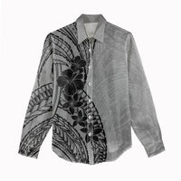 Black Gray Polynesia Tropical Flowers Women Casual Shirt