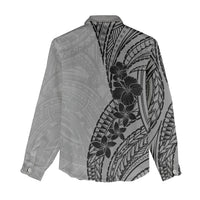Black Gray Polynesia Tropical Flowers Women Casual Shirt
