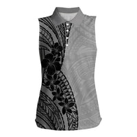 Black Gray Polynesia Tropical Flowers Women Sleeveless Polo Shirt LT14 Female Gray - Polynesian Pride
