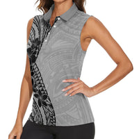 Black Gray Polynesia Tropical Flowers Women Sleeveless Polo Shirt LT14 - Polynesian Pride