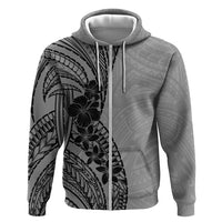 Black Gray Polynesia Tropical Flowers Zip Hoodie