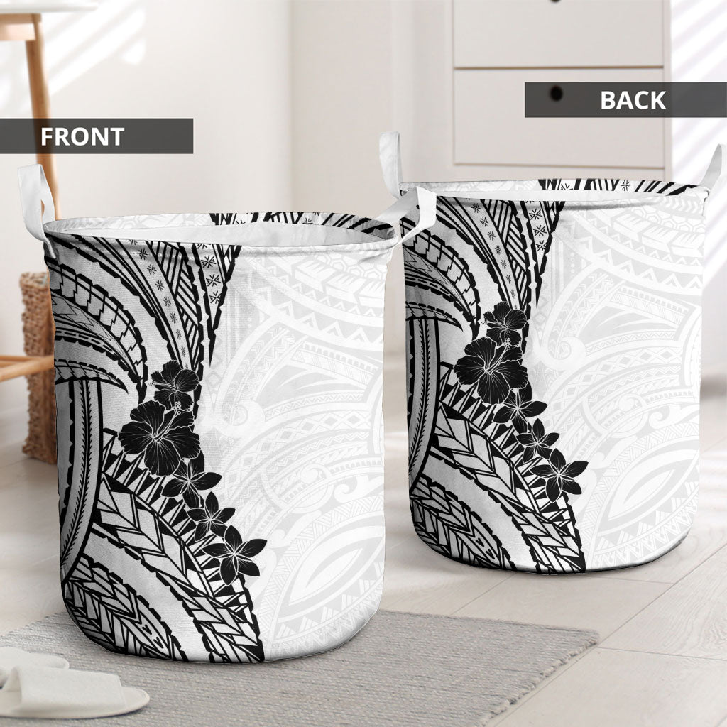 Black White Polynesia Tropical Flowers Laundry Basket LT14 - Polynesian Pride