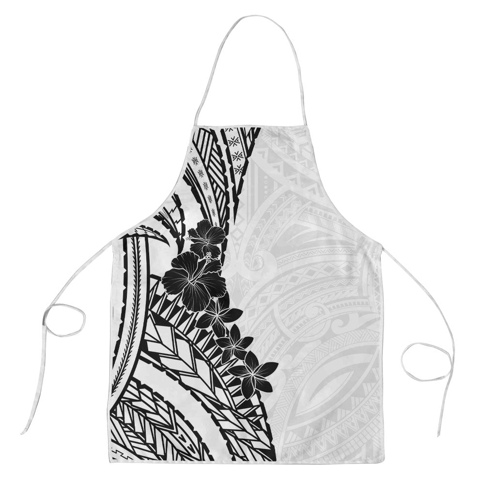 Black White Polynesia Tropical Flowers Apron LT14 White - Polynesian Pride