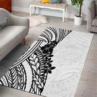 Black White Polynesia Tropical Flowers Area Rug