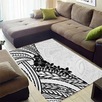 Black White Polynesia Tropical Flowers Area Rug