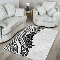 Black White Polynesia Tropical Flowers Area Rug
