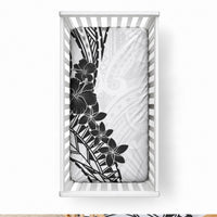 Black White Polynesia Tropical Flowers Baby Bed Cover