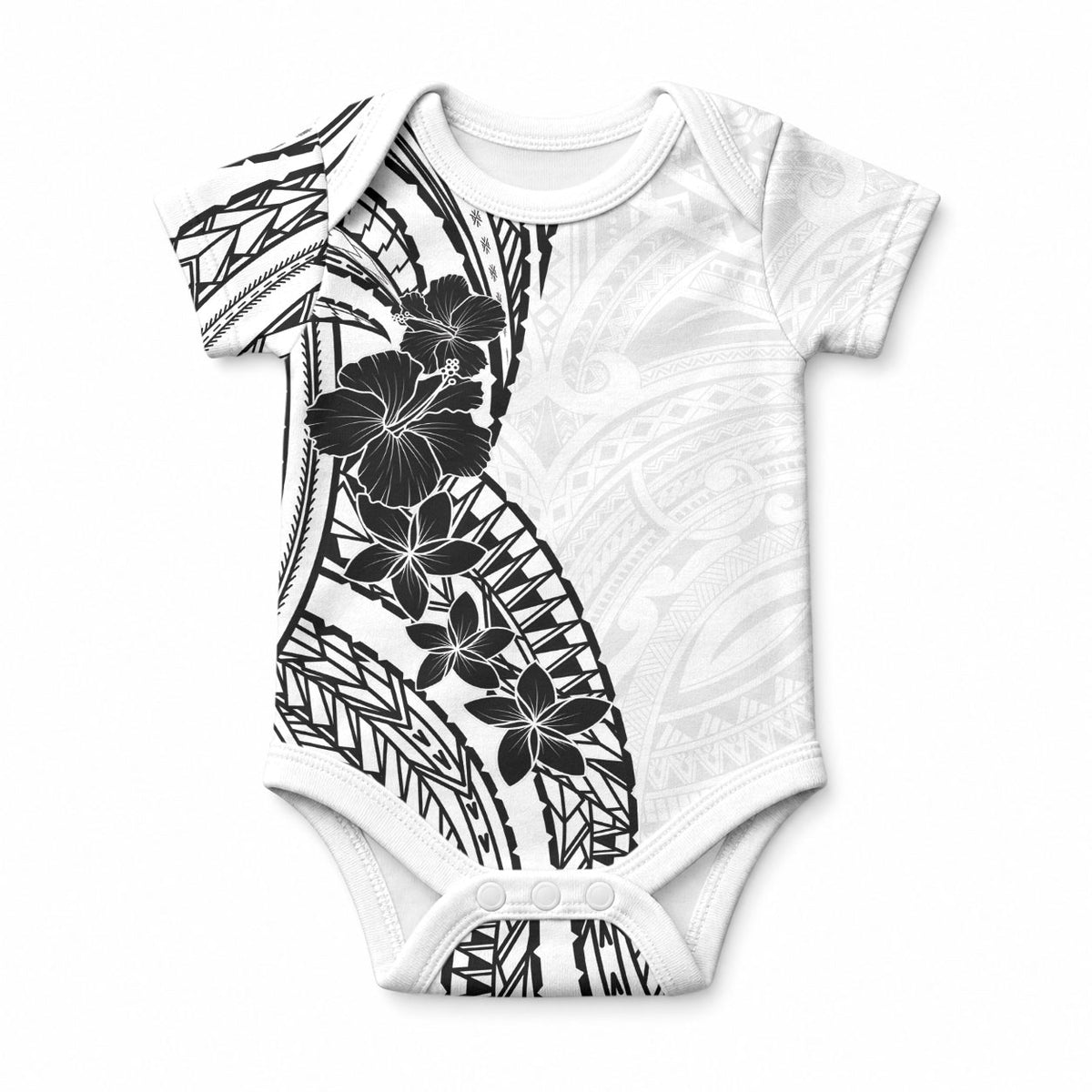 Black White Polynesia Tropical Flowers Baby Onesie LT14 White - Polynesian Pride