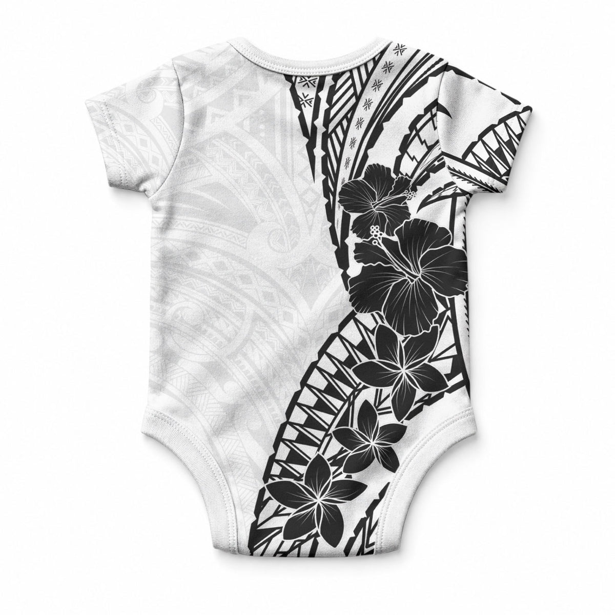 Black White Polynesia Tropical Flowers Baby Onesie LT14 - Polynesian Pride