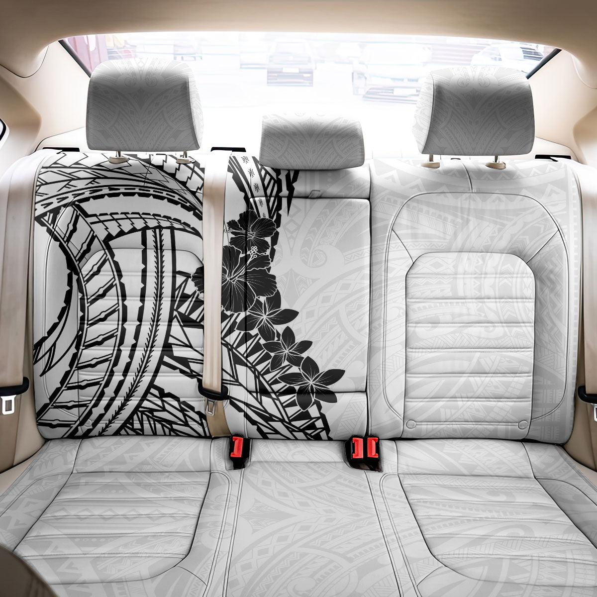Black White Polynesia Tropical Flowers Back Car Seat Cover LT14 - Polynesian Pride