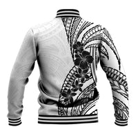 Black White Polynesia Tropical Flowers Baseball Jacket
