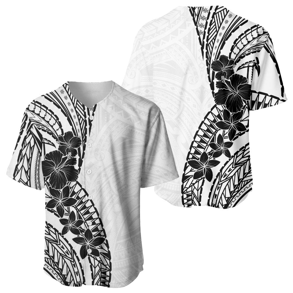Black White Polynesia Tropical Flowers Baseball Jersey LT14 - Polynesian Pride