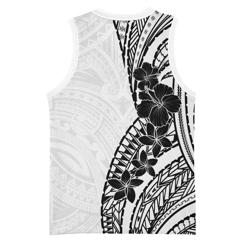 Black White Polynesia Tropical Flowers Basketball Jersey LT14 - Polynesian Pride