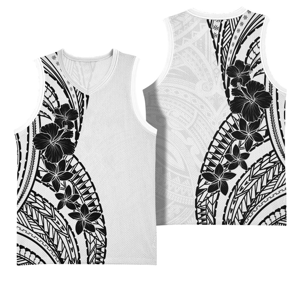 Black White Polynesia Tropical Flowers Basketball Jersey LT14 - Polynesian Pride