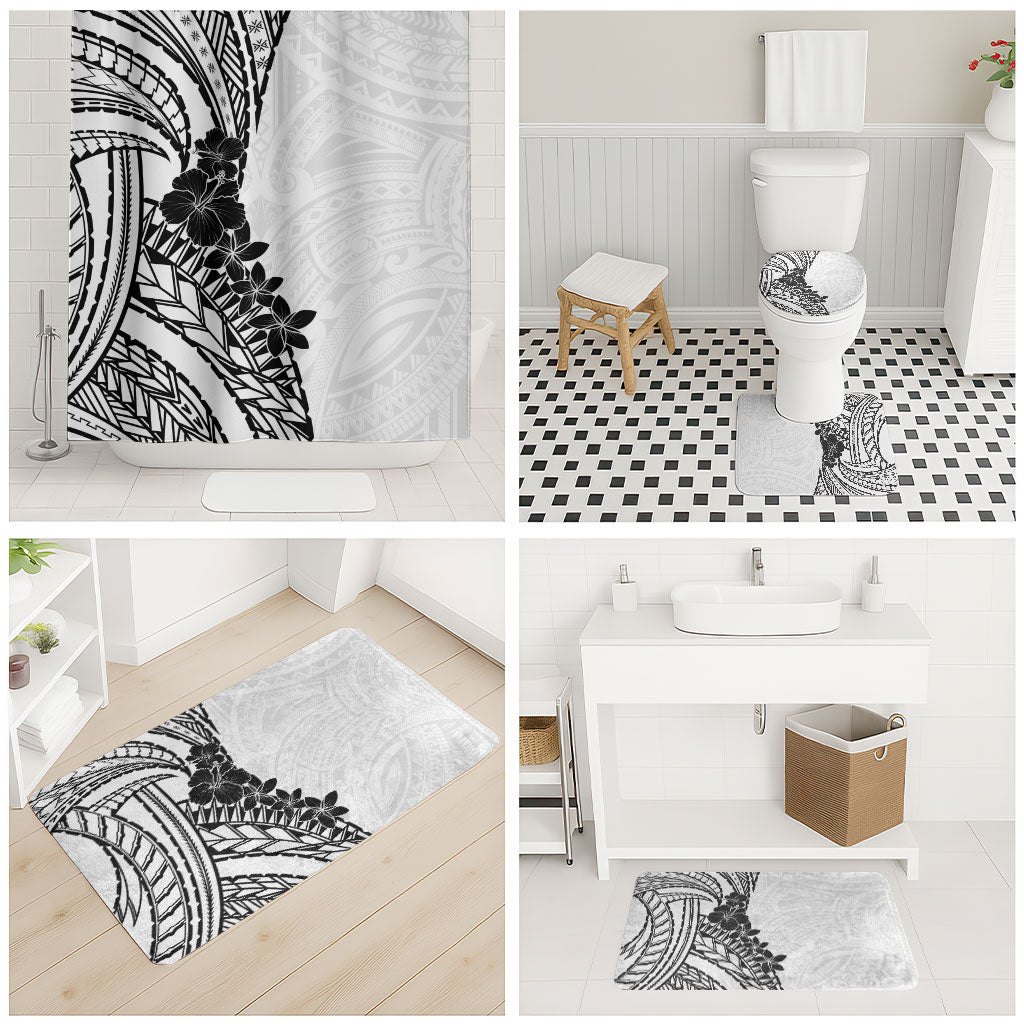 Black White Polynesia Tropical Flowers Bathroom Set LT14 - Polynesian Pride