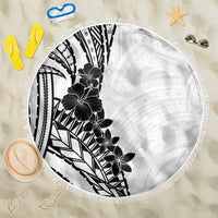 Black White Polynesia Tropical Flowers Beach Blanket