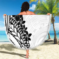 Black White Polynesia Tropical Flowers Beach Blanket