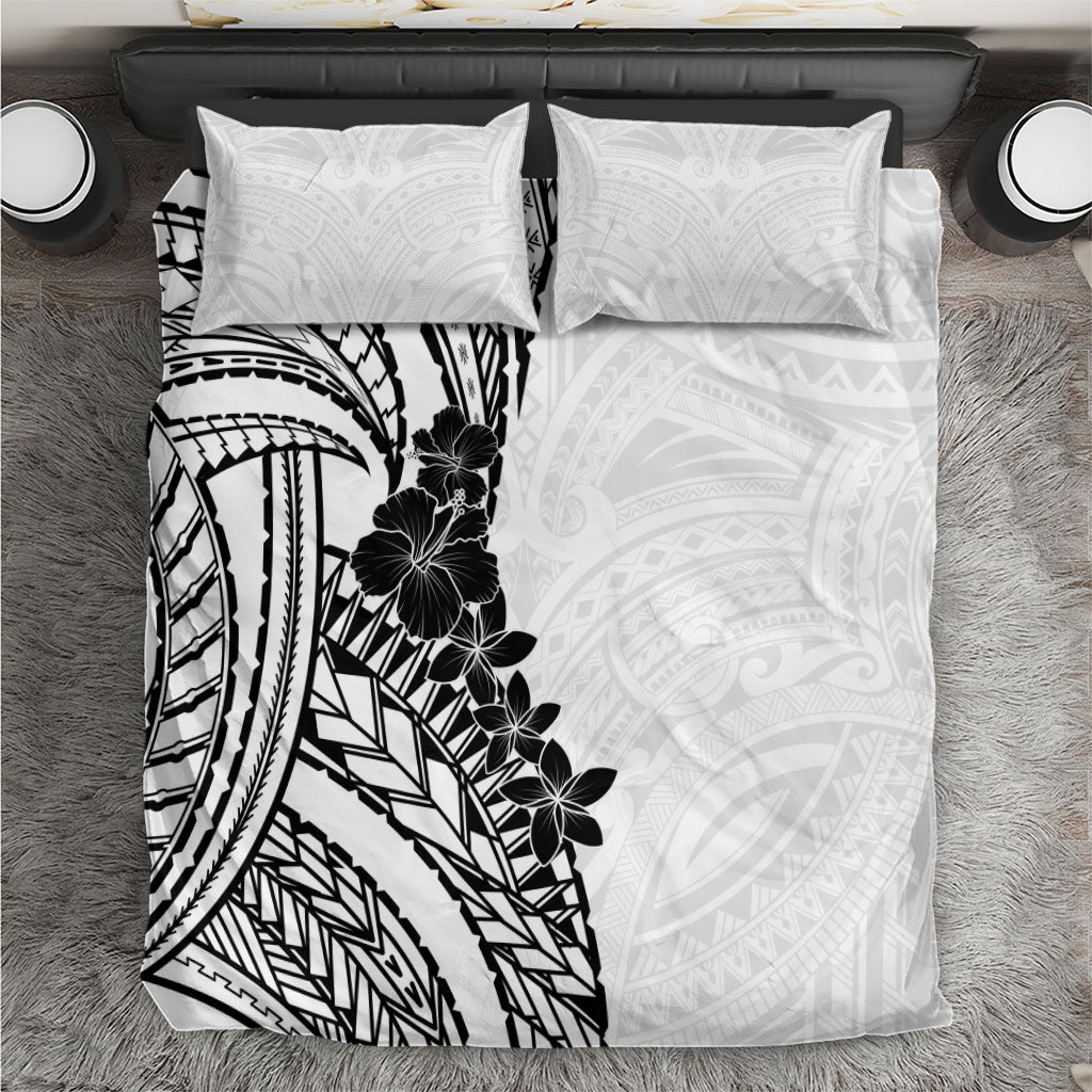 Black White Polynesia Tropical Flowers Bedding Set