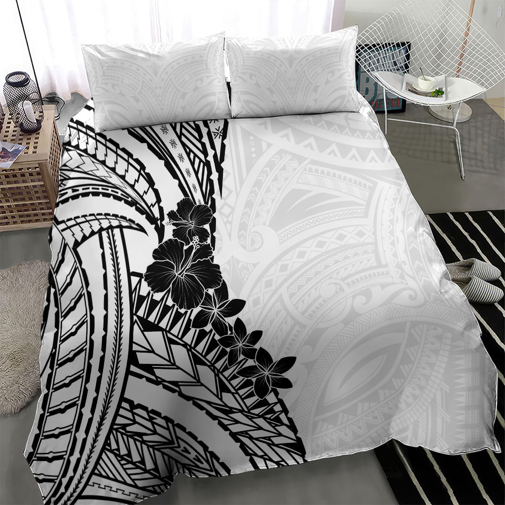 Black White Polynesia Tropical Flowers Bedding Set