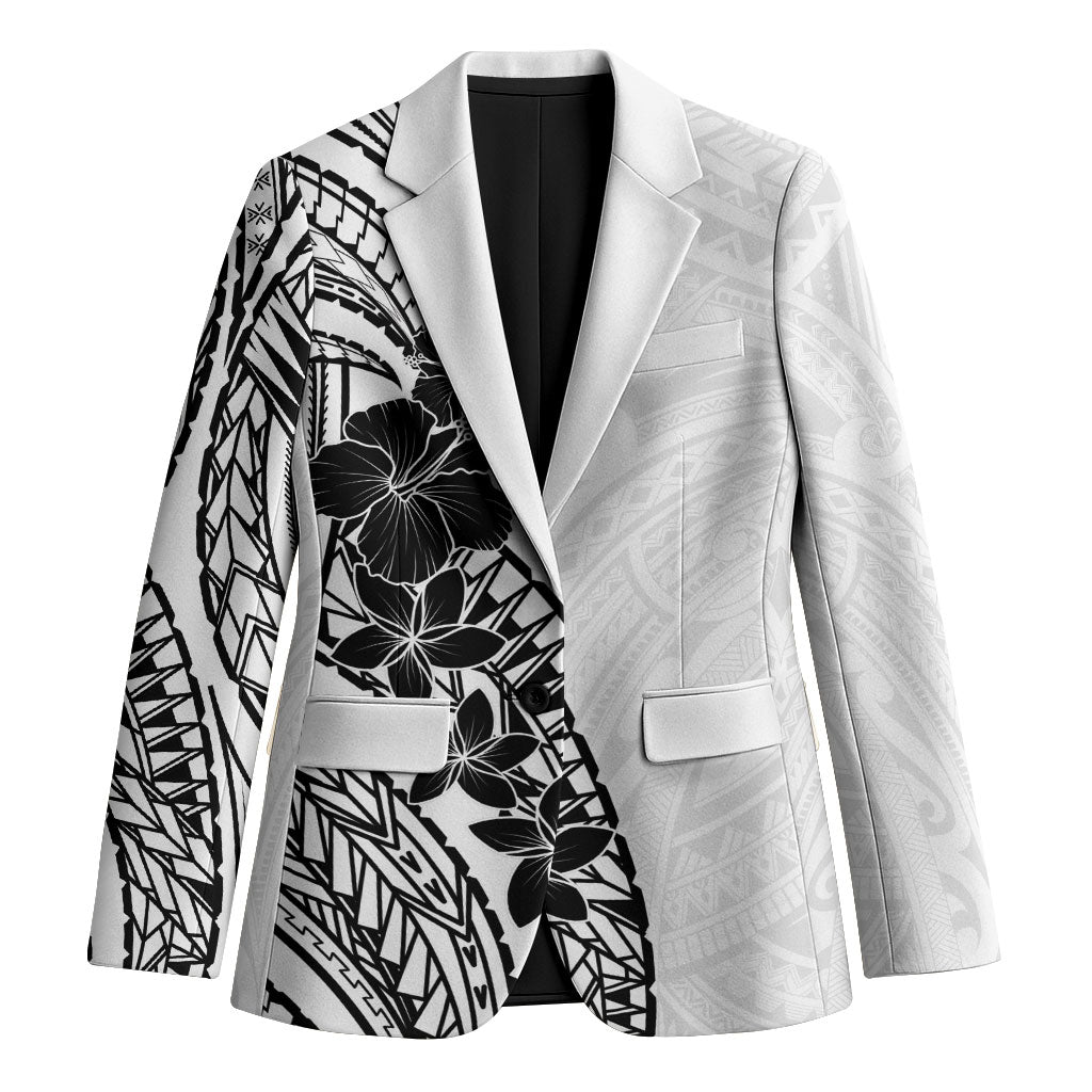 Black White Polynesia Tropical Flowers Blazer LT14 Unisex White - Polynesian Pride
