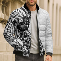 Black White Polynesia Tropical Flowers Bomber Puffer Jacket LT14 - Polynesian Pride