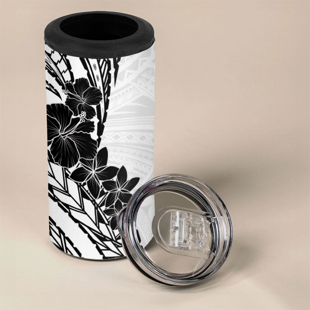 Black White Polynesia Tropical Flowers 4 in 1 Can Cooler Tumbler LT14 - Polynesian Pride