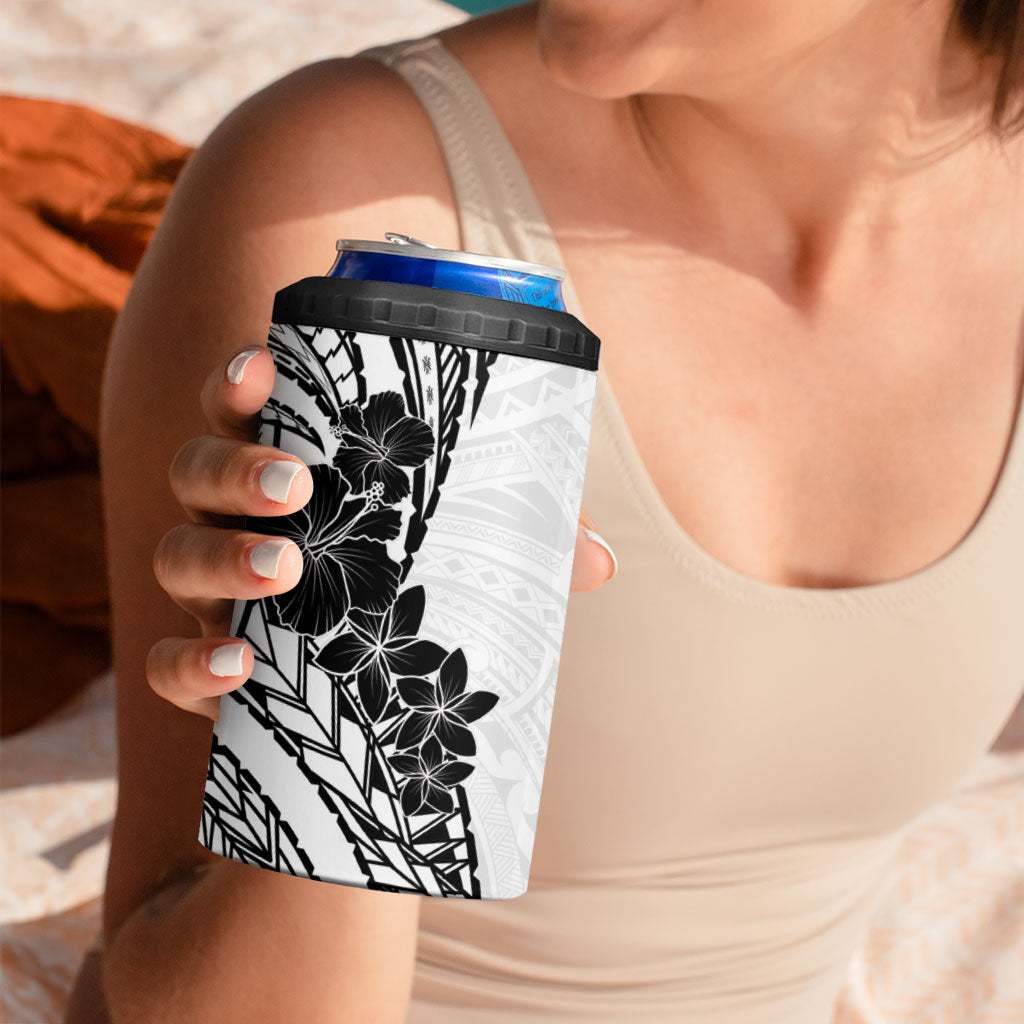 Black White Polynesia Tropical Flowers 4 in 1 Can Cooler Tumbler LT14 - Polynesian Pride