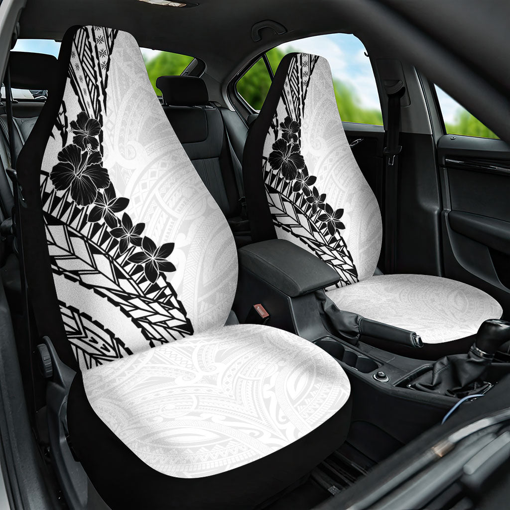 Black White Polynesia Tropical Flowers Car Seat Cover LT14 One Size White - Polynesian Pride