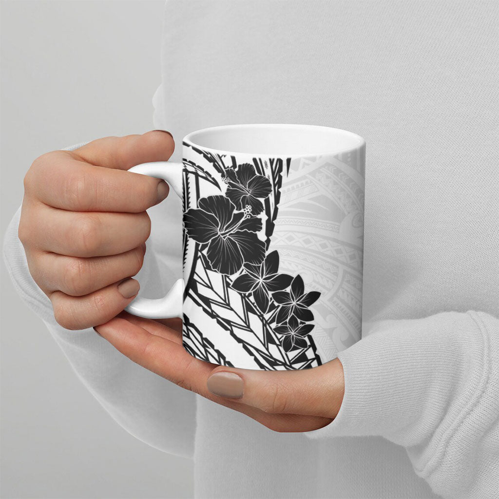 Black White Polynesia Tropical Flowers Ceramic Mug LT14 - Polynesian Pride