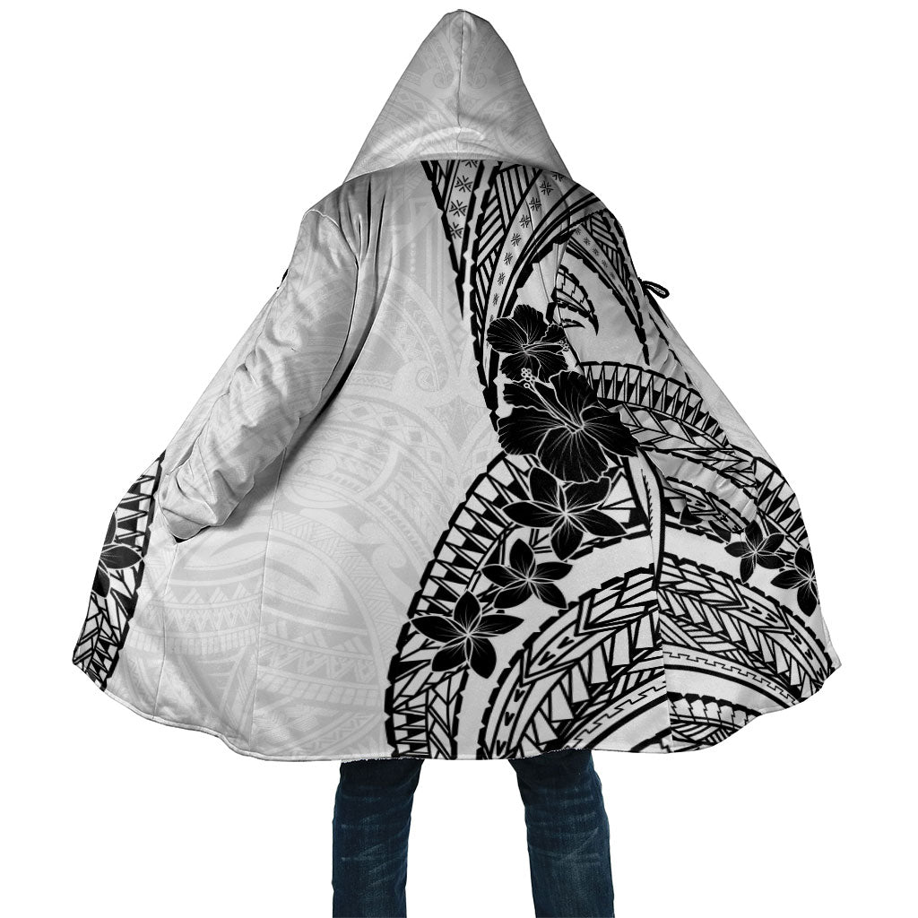 Black White Polynesia Tropical Flowers Cloak LT14 Unisex White - Polynesian Pride