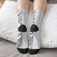 Black White Polynesia Tropical Flowers Crew Socks