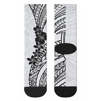 Black White Polynesia Tropical Flowers Crew Socks