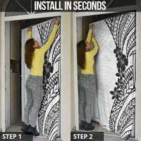 Black White Polynesia Tropical Flowers Door Cover