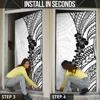 Black White Polynesia Tropical Flowers Door Cover