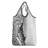 Black White Polynesia Tropical Flowers Grocery Bag