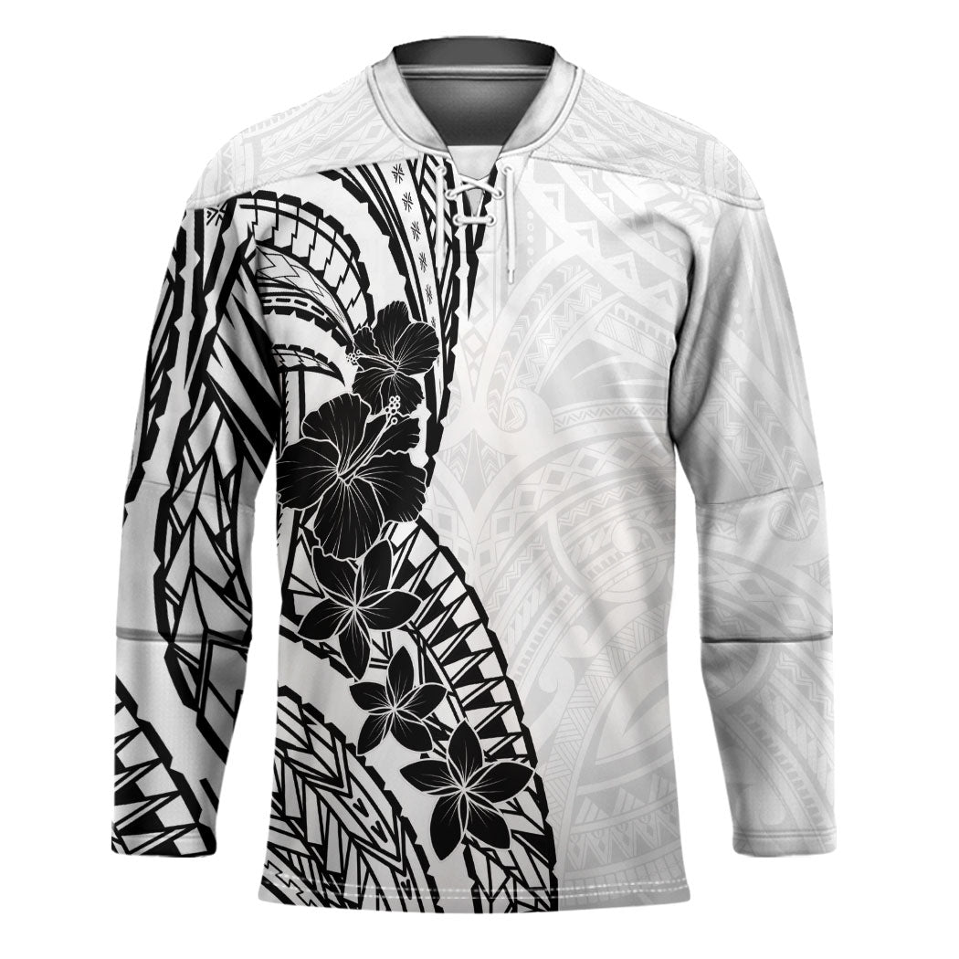 Black White Polynesia Tropical Flowers Hockey Jersey