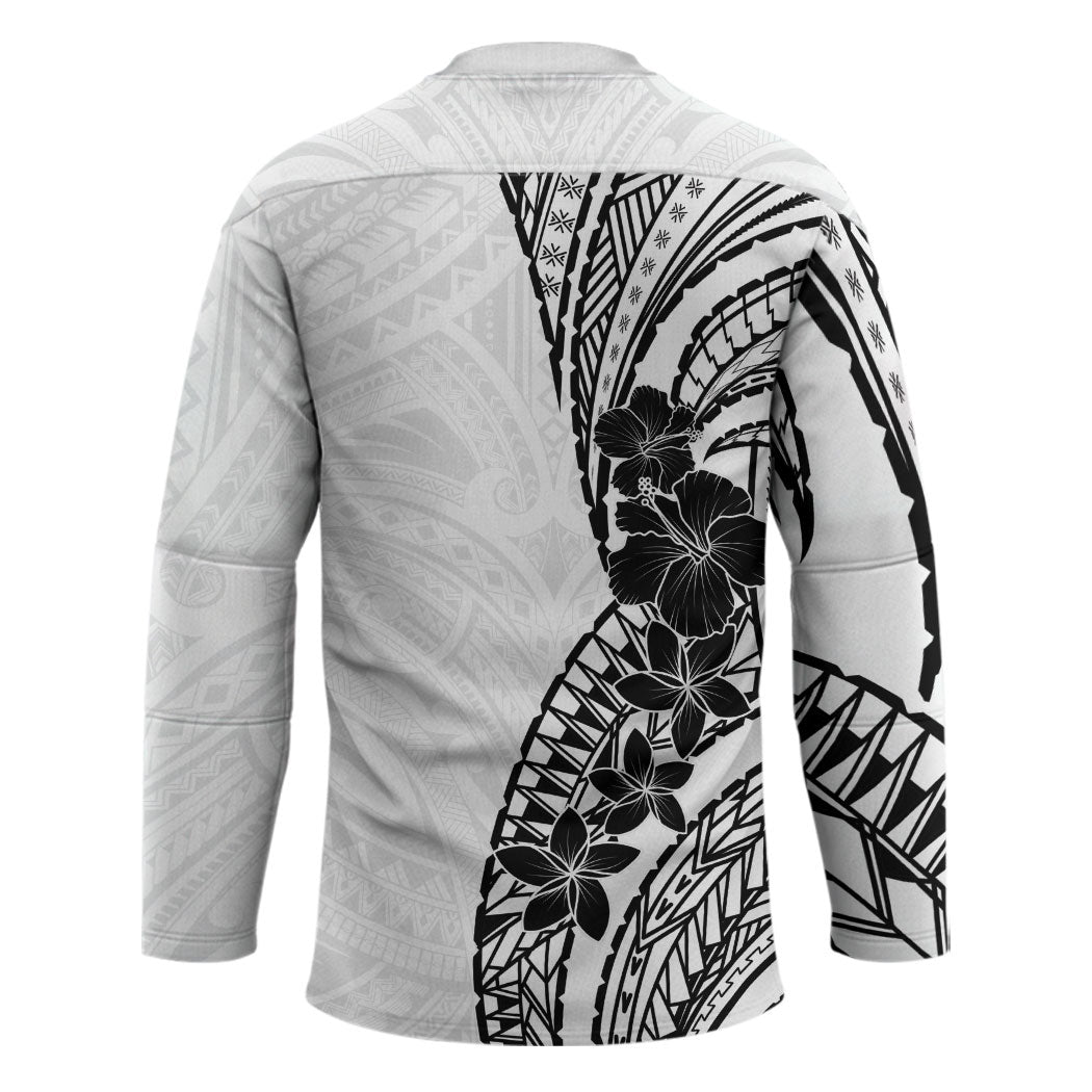 Black White Polynesia Tropical Flowers Hockey Jersey