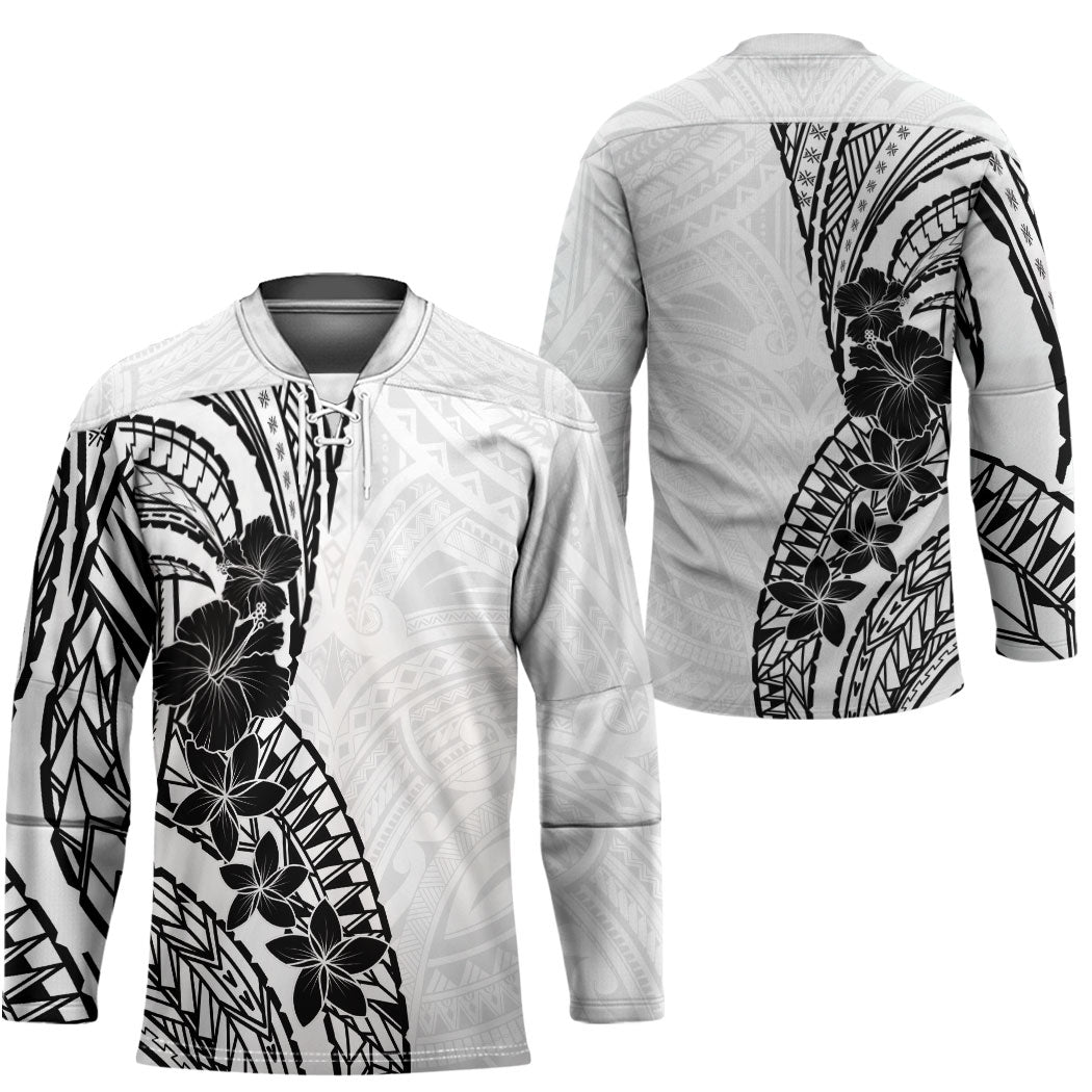 Black White Polynesia Tropical Flowers Hockey Jersey