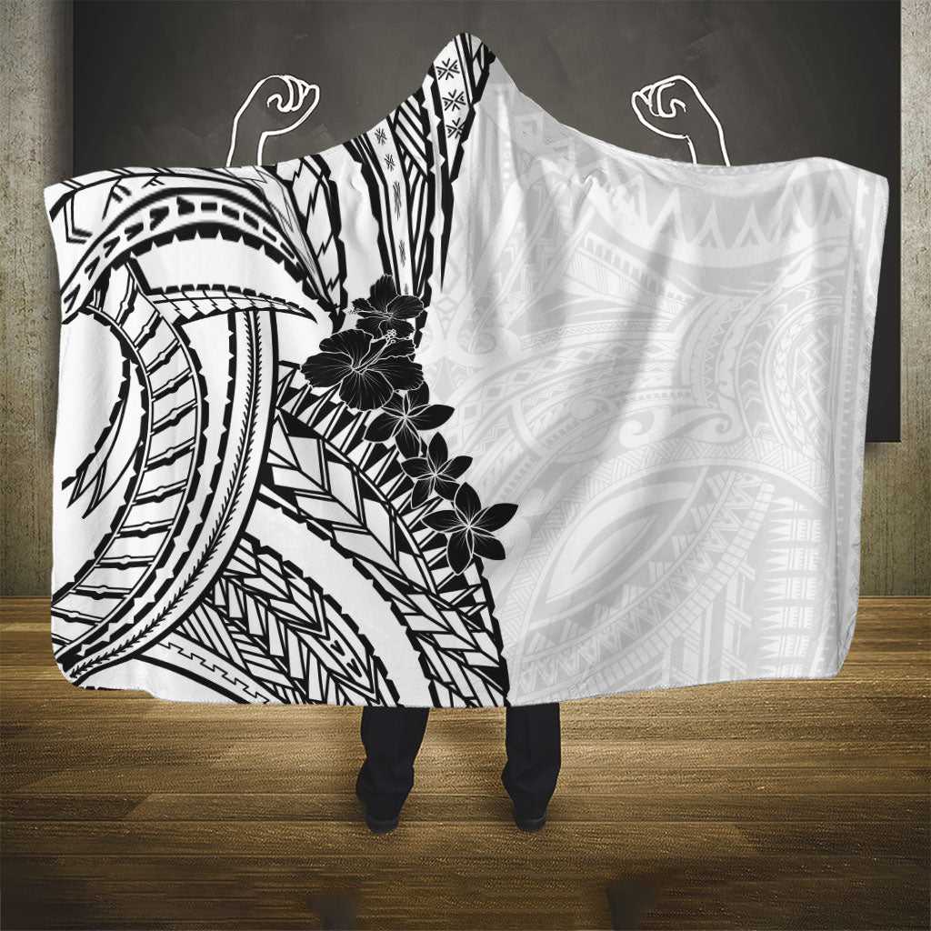 Black White Polynesia Tropical Flowers Hooded Blanket LT14 - Polynesian Pride