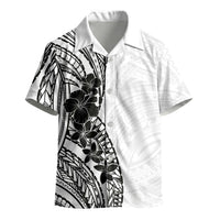 Black White Polynesia Tropical Flowers Kid Hawaiian Shirt