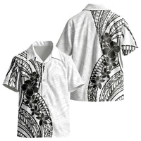 Black White Polynesia Tropical Flowers Kid Hawaiian Shirt