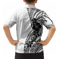 Black White Polynesia Tropical Flowers Kid Hawaiian Shirt
