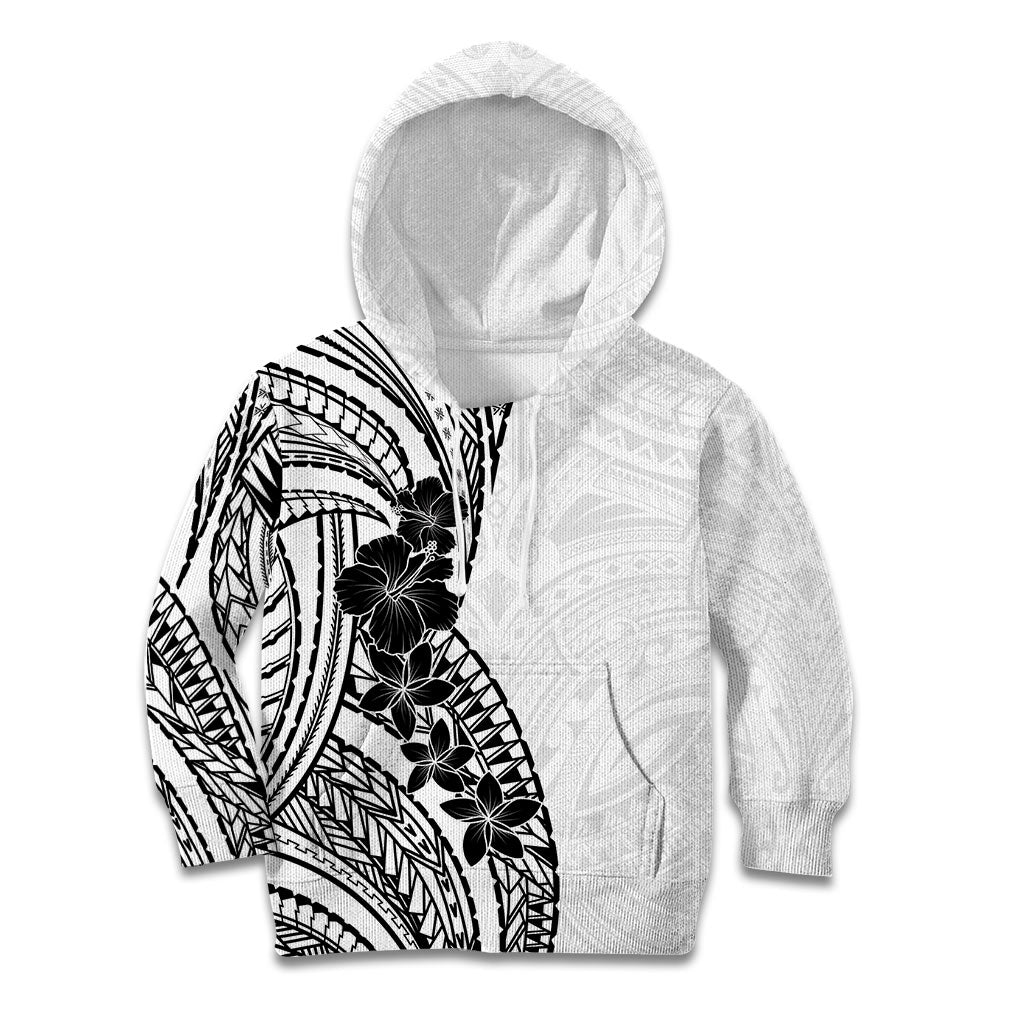 Black White Polynesia Tropical Flowers Kid Hoodie