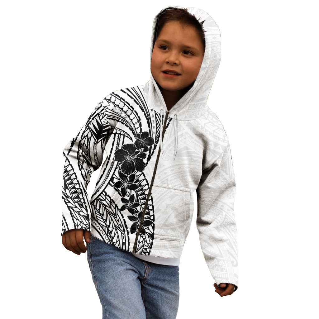 Black White Polynesia Tropical Flowers Kid Hoodie