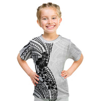 Black White Polynesia Tropical Flowers Kid T Shirt