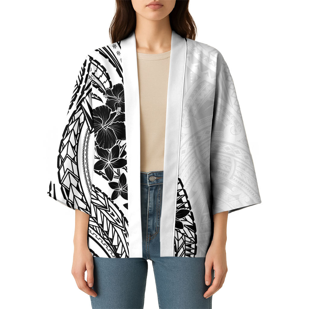 Black White Polynesia Tropical Flowers Kimono LT14 - Polynesian Pride