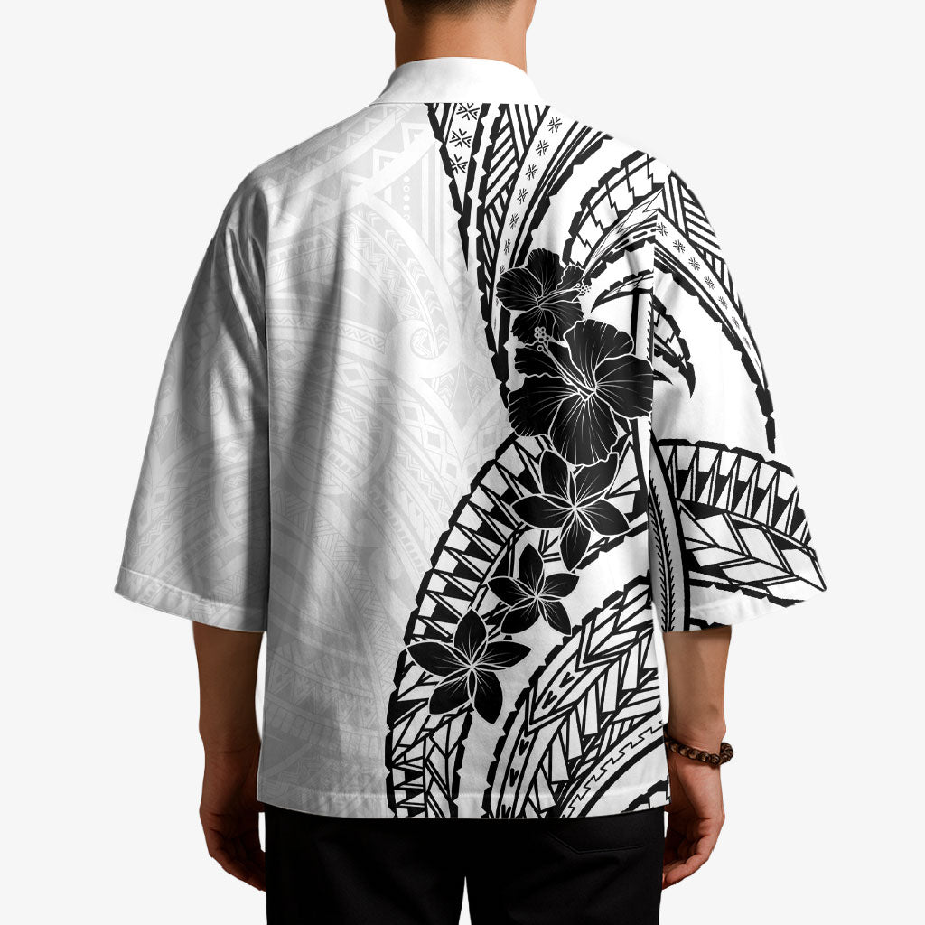 Black White Polynesia Tropical Flowers Kimono LT14 - Polynesian Pride