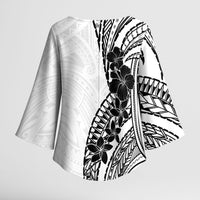 Black White Polynesia Tropical Flowers Kimono Sleeve Blouse