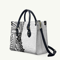 Black White Polynesia Tropical Flowers Leather Bag